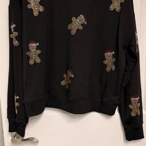 Marled Black Long Sleeve Tee with Gingerbread Design